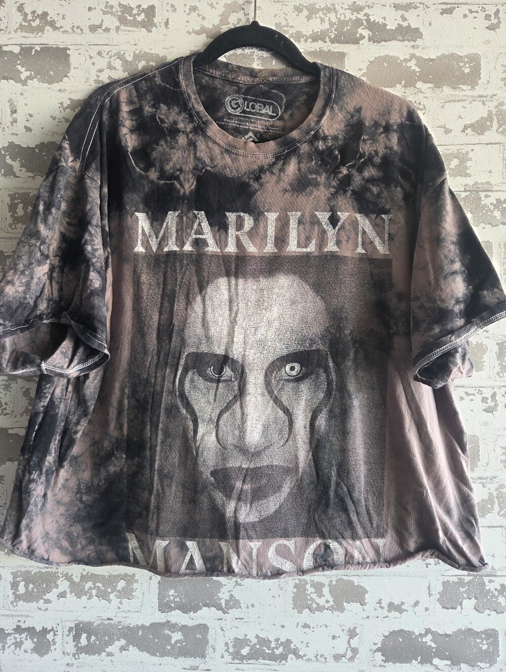 Marilyn Manson Tie Dye Graphic T-Shirt Mens Large Cropped Raw Hem
